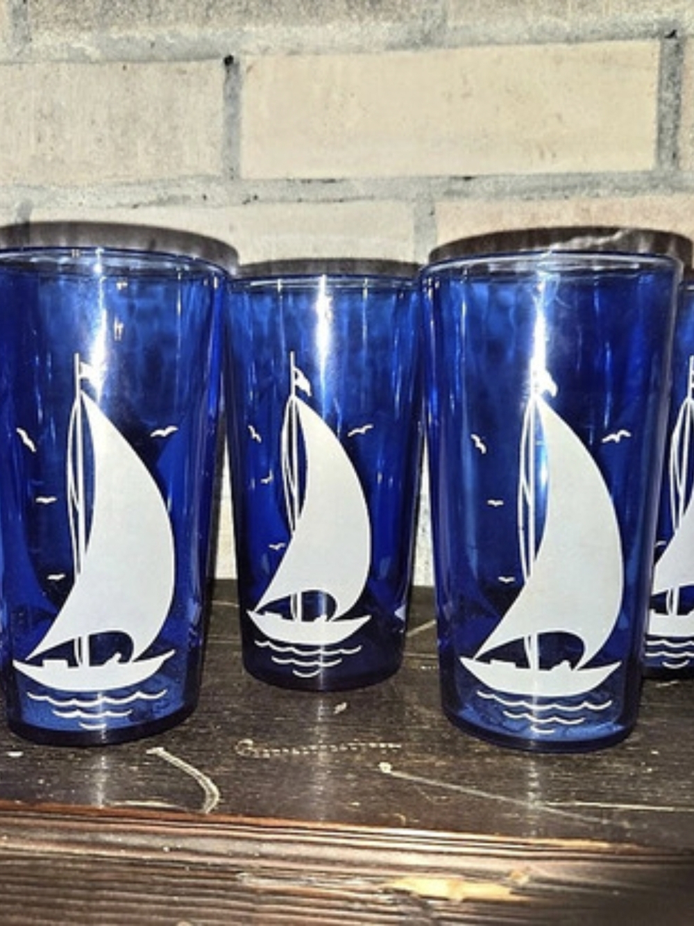 Hazel-Atlas Sportsman Series Sailboat Cocktail Shaker Blue Sailboat Drinkware